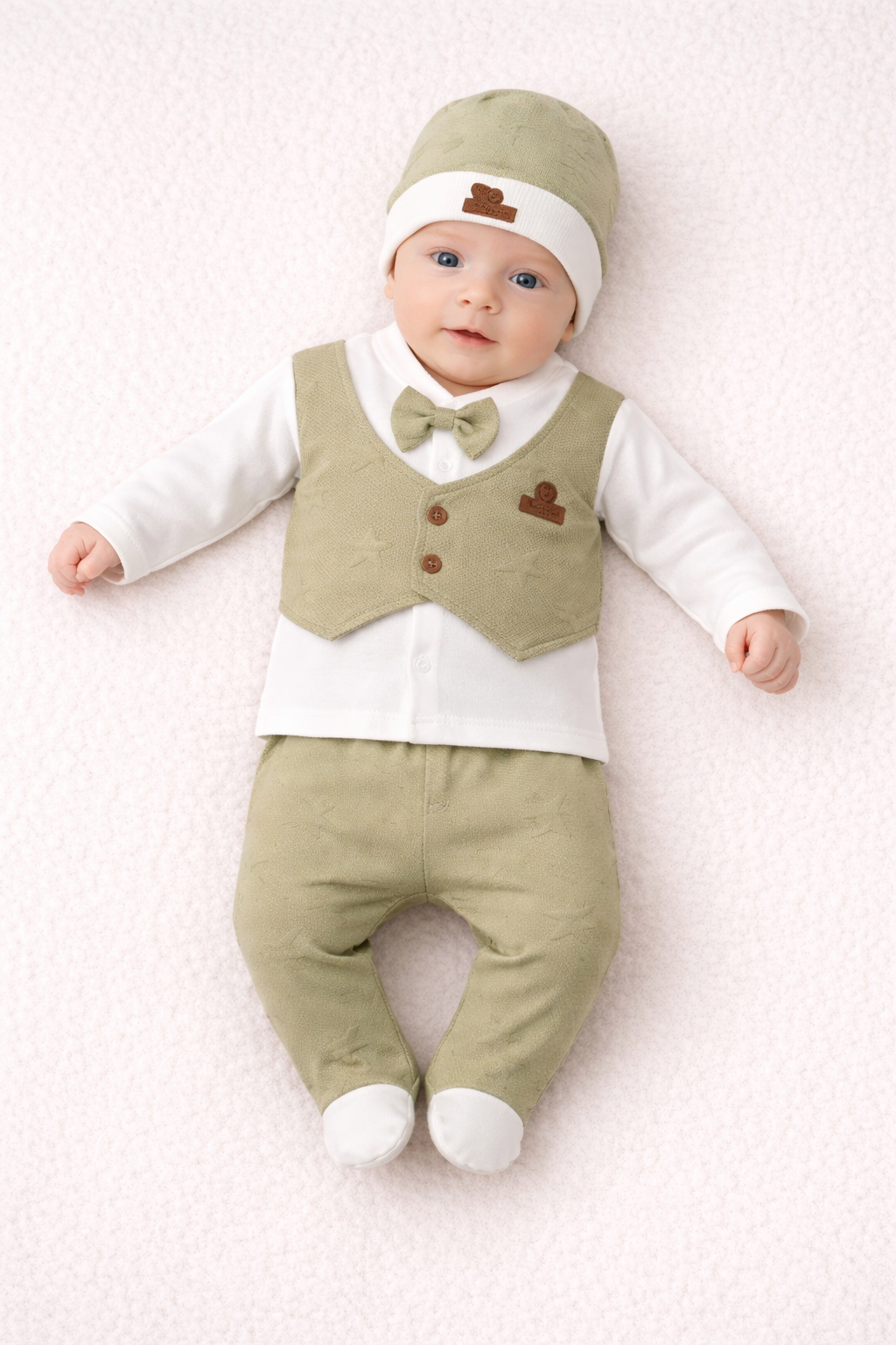 Baby Set 5-teilig – Neugeborenen Outfit mit Weste & Fliege (Pistaziengrün)