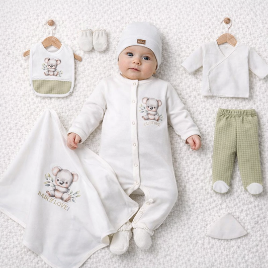 Neugeborenen Erstlingsset „Sweet Koala“ – 10-teiliges Baby-Set | 100% Baumwolle & Decke inklusive