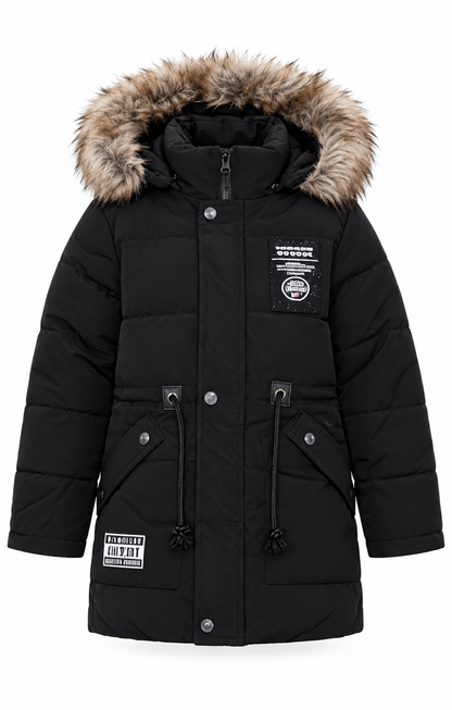 Kinder Winterparka Schwarz Kapuze