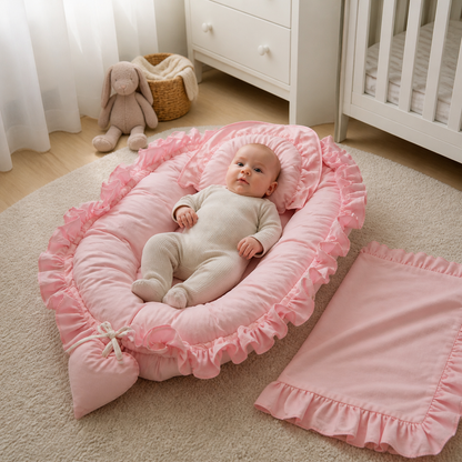 Babynest Set Rosa mit Rüschen