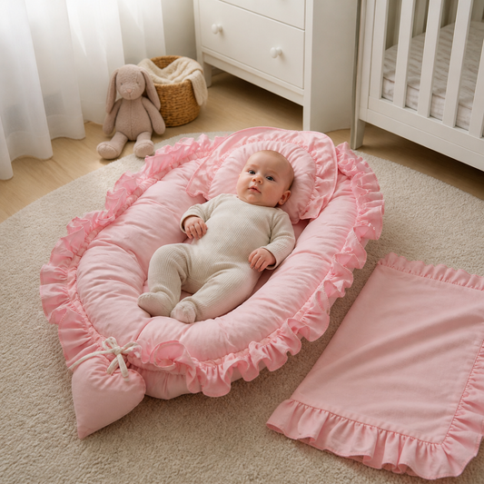 Babynest Set Rosa mit Rüschen