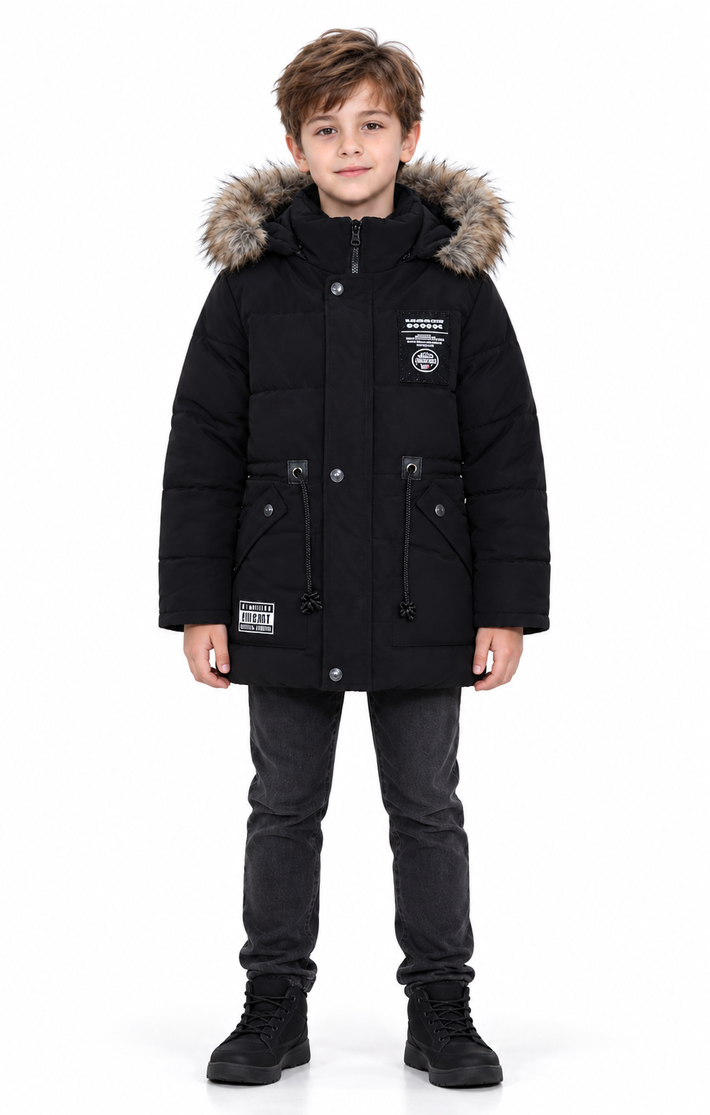 Kinder Winterparka Schwarz Kapuze