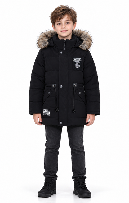 Kinder Winterparka Schwarz Kapuze