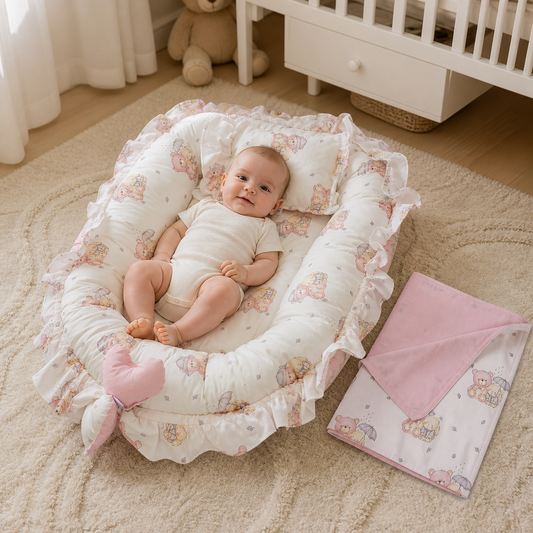 Babynest Set Rosa mit Bärchen 3-teilig
