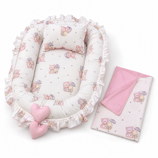 Babynest Set Rosa mit Bärchen 3-teilig