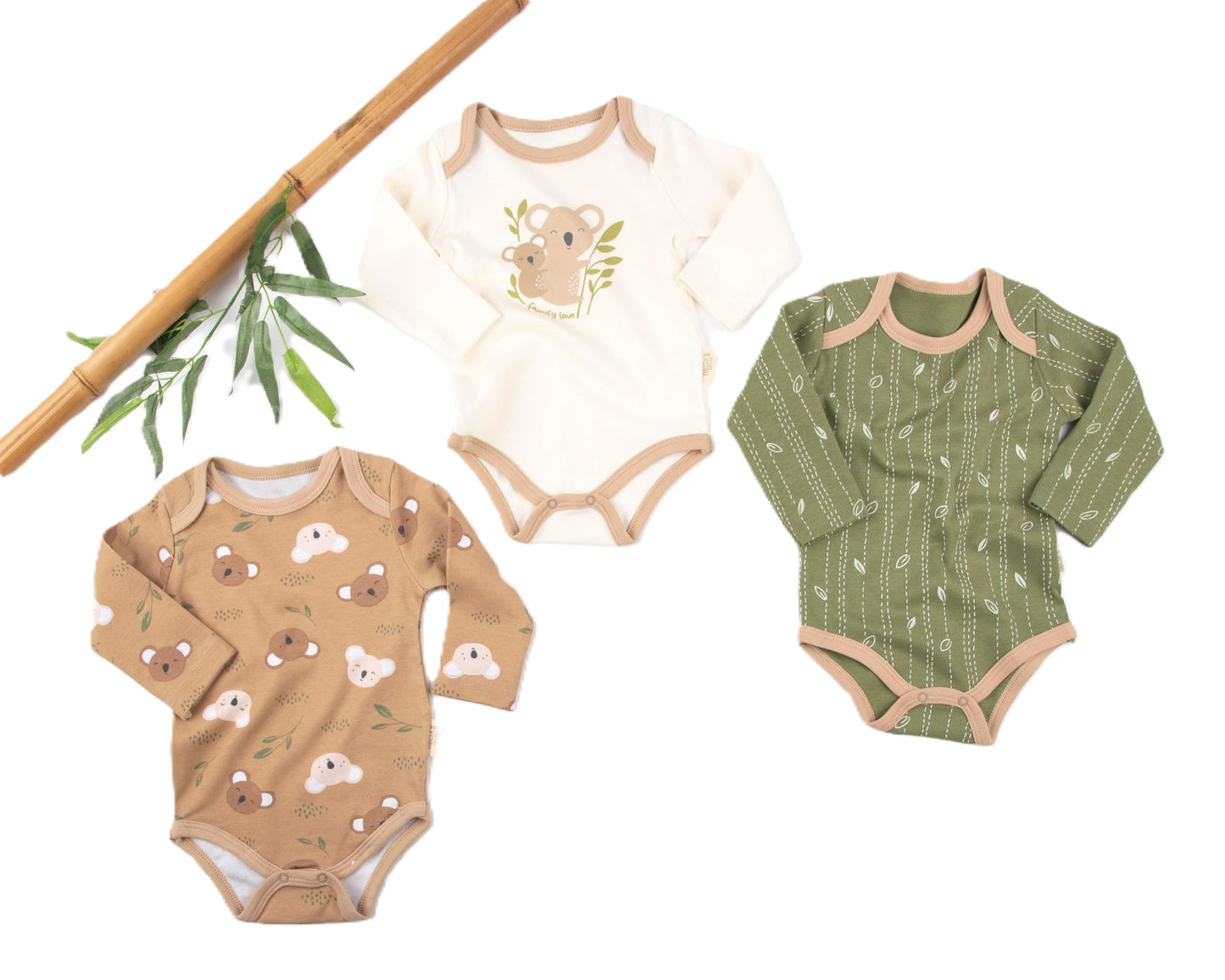 Baby Body 3er-Pack – 100% Baumwolle – Koala Design – Langarm