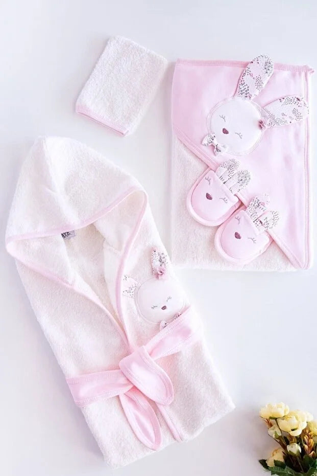Baby Bademantel-Set Hasenmotiv