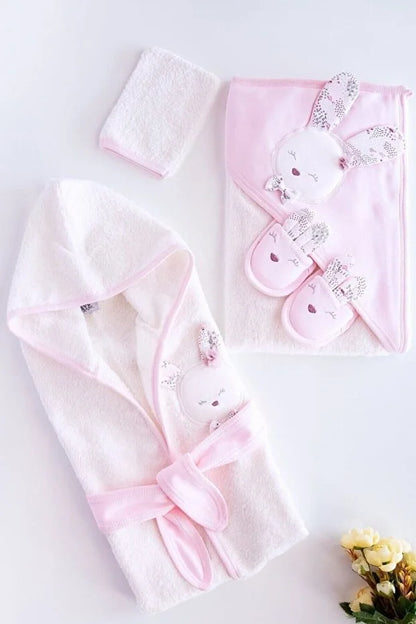 Baby Bademantel-Set Hasenmotiv