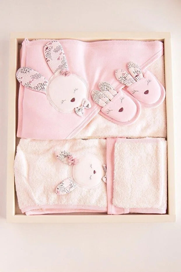 Baby Bademantel-Set Hasenmotiv