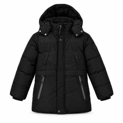 Kinder Winterjacke Schwarz Kapuze
