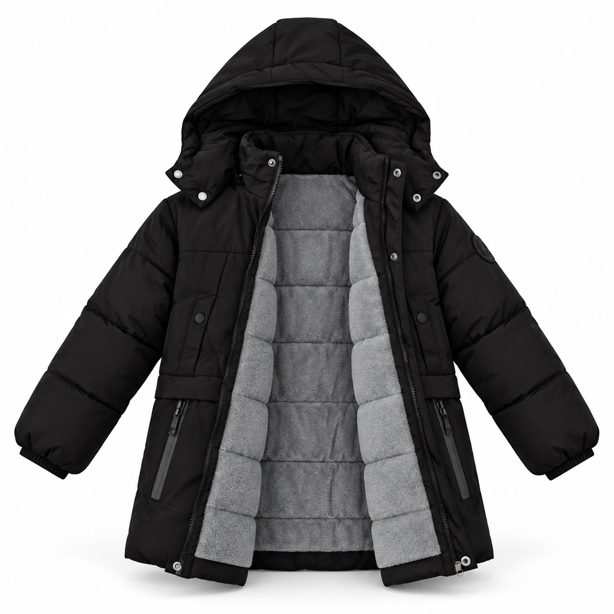 Kinder Winterjacke Schwarz Kapuze