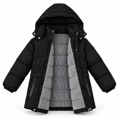 Kinder Winterjacke Schwarz Kapuze